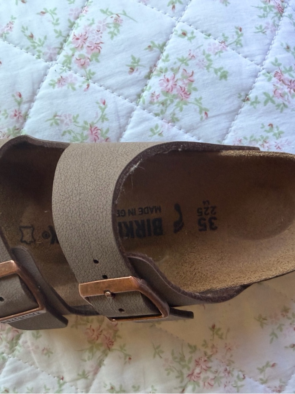 Birkenstock Kids Double Strap Sandals in Taupe with Rose Gold Buckles - Picture 4 of 5